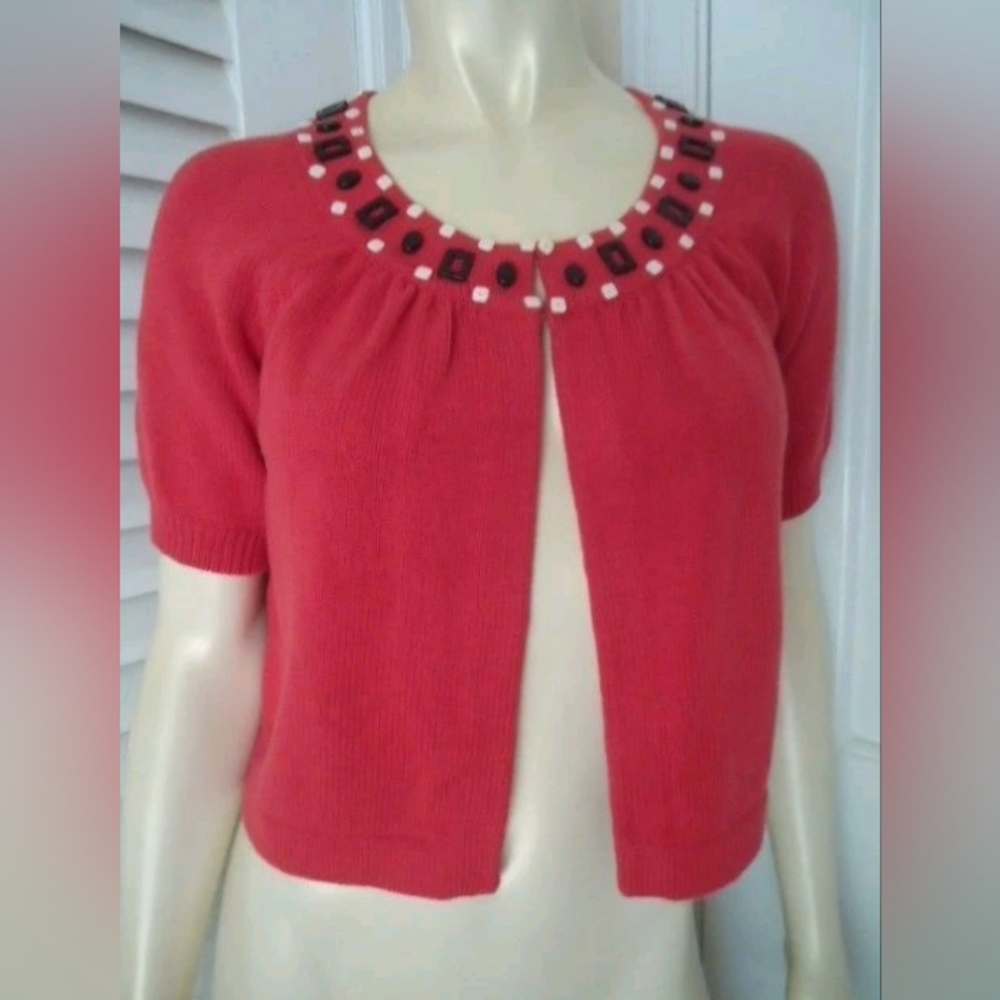 Bunt Orangel Short Sleeve Bolaro Cardigan with Beaded Neckline